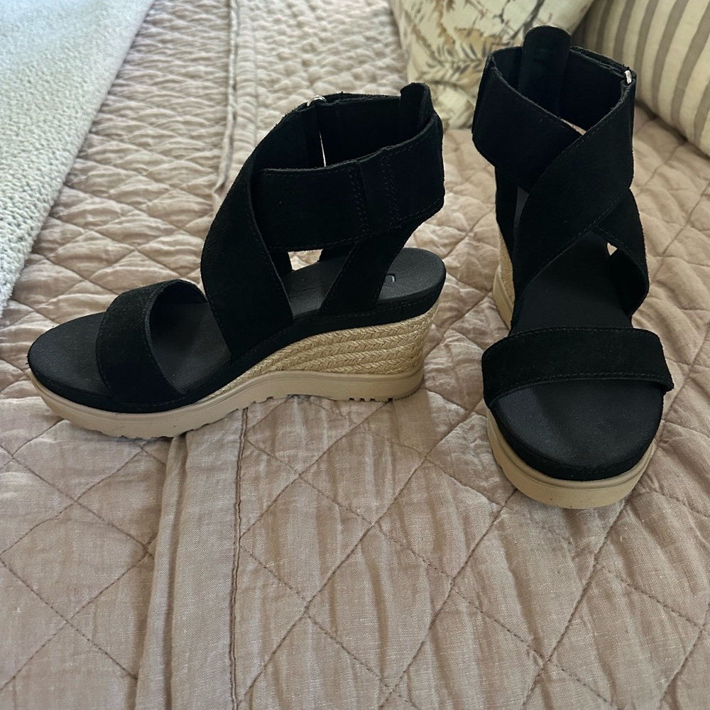 Women's Black Wedge Sandals